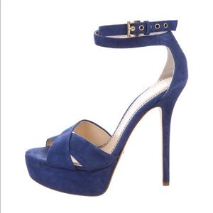 Jerome C. Rousseau blue suede stilettos